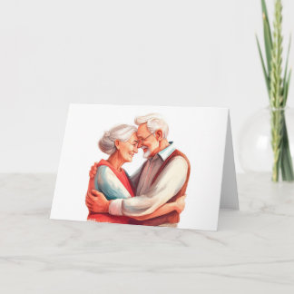 Elderly couple romantic embrace  card