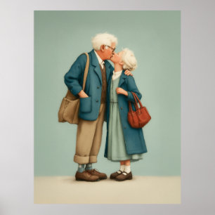 Elderly Couple Sharing Tender Kiss Poster