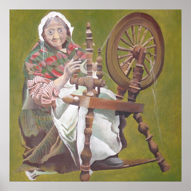 Elderly Irish Woman Crafter At A Spinning Wheel Poster (Front)