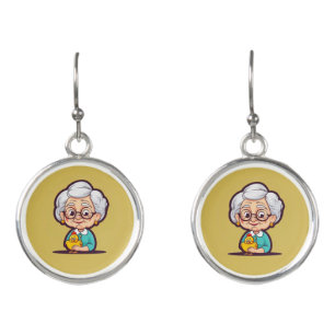 Elderly lady with chicken earrings