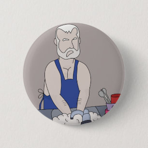Elderly man washing the dishes button