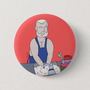 Elderly man washing the dishes button