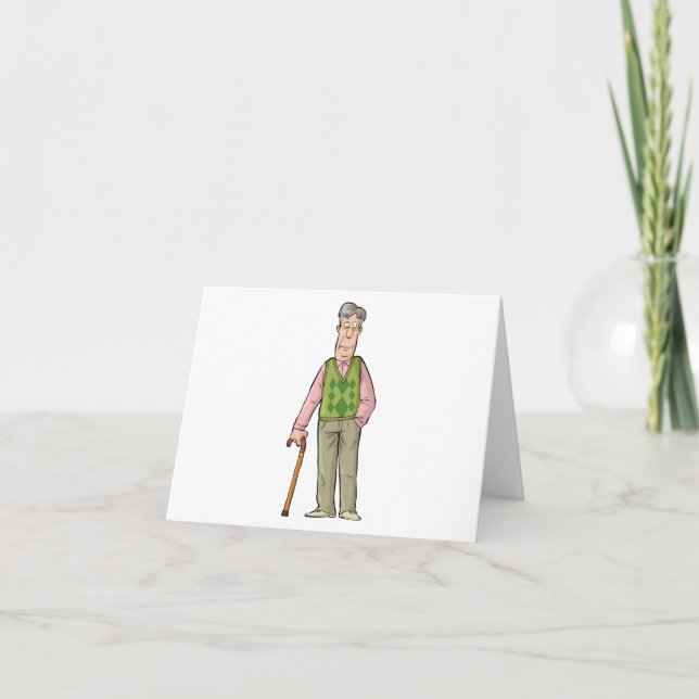 Elderly Man With A Walking Stick Letterpress Thank You Card (Front)