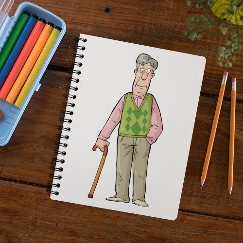 Elderly Man With A Walking Stick Notebook