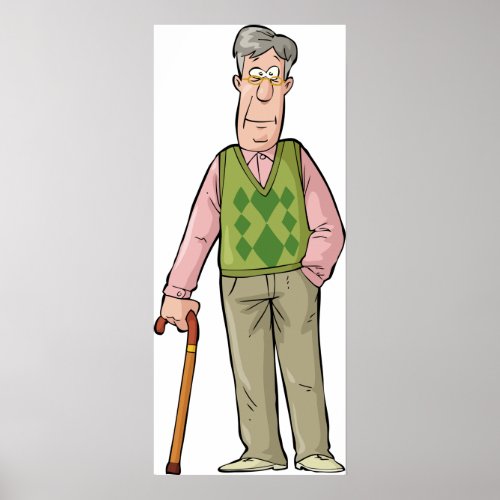 Elderly Man With A Walking Stick Poster