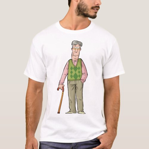 Elderly Man With A Walking Stick T_Shirt