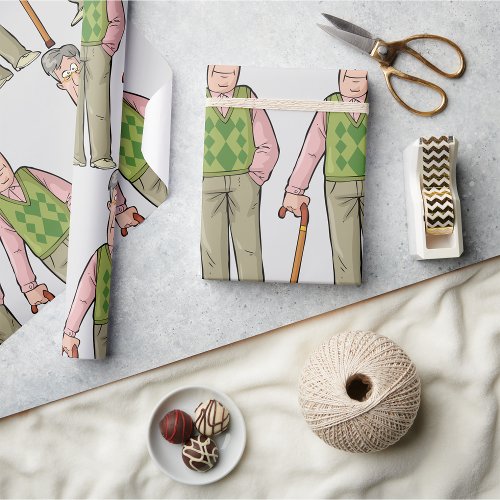 Elderly Man With A Walking Stick Wrapping Paper