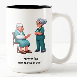 Elderly Patient Yelling at an Exhausted Nurse Two-Tone Coffee Mug