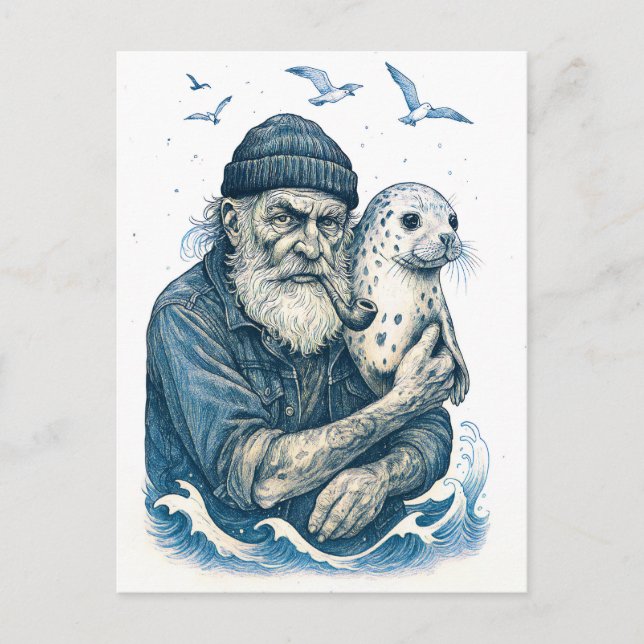 Elderly Sailor with Seal Postcard (Front)