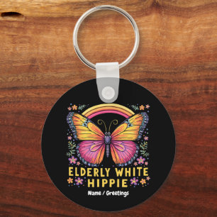 Elderly White Hippie Funny Quote Retro Humor Keychain