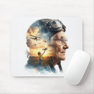 Elderly Woman Aviator with Past Memories Mouse Pad