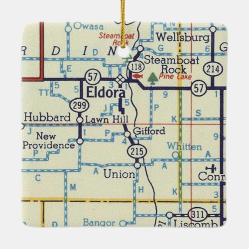Eldora IA Vintage Map Ceramic Ornament