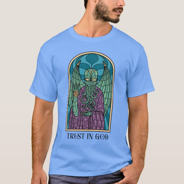 Eldritch Illumination: Cthulhu's Presence in Stain T-Shirt (Front)