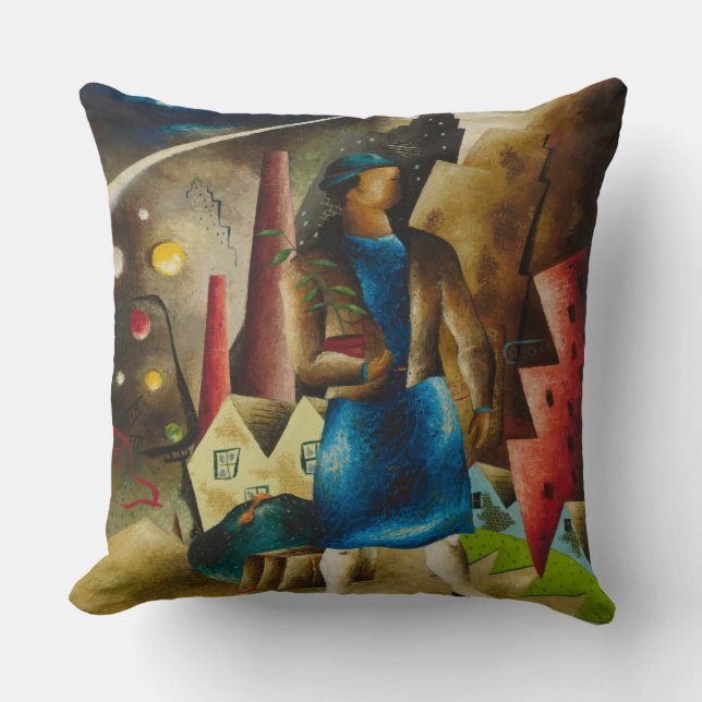 Eldzier Cortor's The Eviction Abstract Throw Pillow (Front)