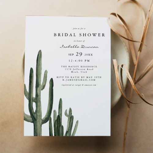 Eleanor _ Boho Desert Cactus Simple Bridal Shower Invitation