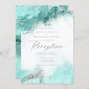 Eleanor Rogers Marble Glitter Receptio Teal ID644 Invitation