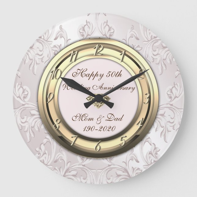 Eleant Swirls  50th Wedding Anniversary Large Clock (Front)
