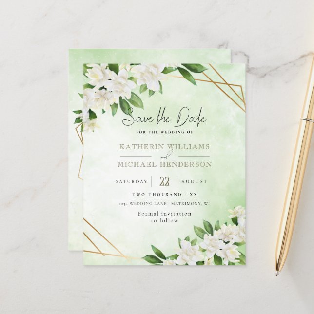 ELEANTE FLORAL GEOMETRIC GREENERY SAVE THE DATE  (Front/Back In Situ)