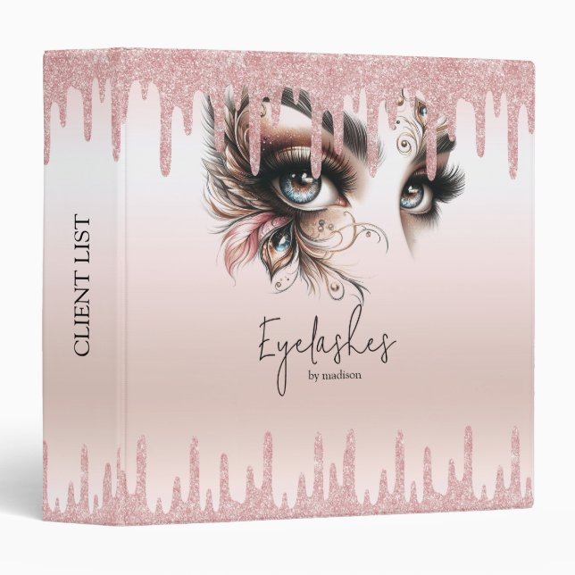 Eleashes blush pink dripping glitter 3 ring binder (Front/Spine)