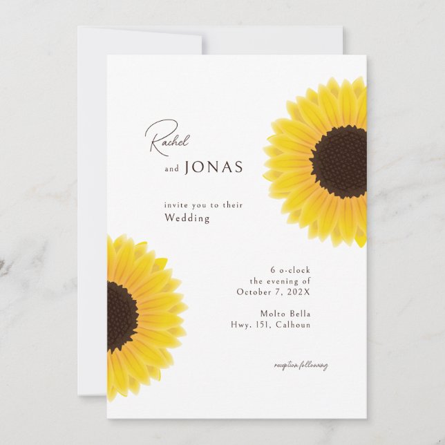 Elebant Sunflowers Wedding Invitation (Front)