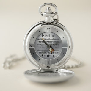 Elec Guitar~Sheet Music~Brushed Silver Color~ Pocket Watch