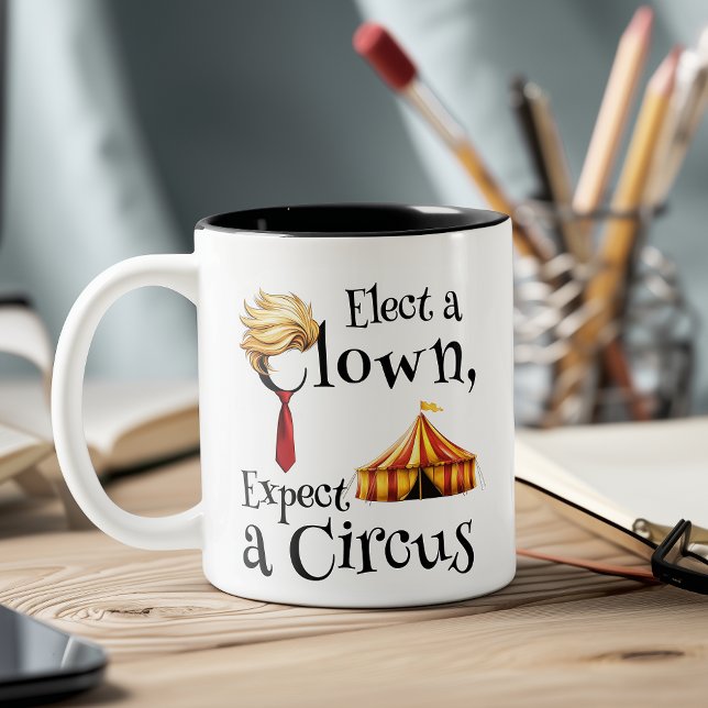 Elect a Clown, Expect a Circus Politics Rectangle Two-Tone Coffee Mug (Creator Uploaded)