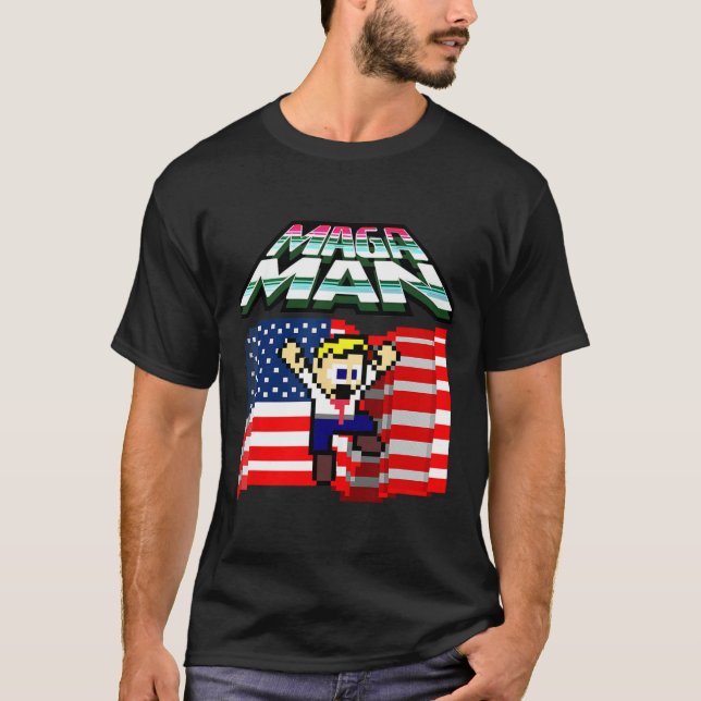 Election 2024 American Flag Mega Man Funny Preside T-Shirt (Front)