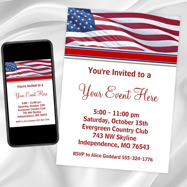 Election Campaign Party Invitations (Patriotic USA flag any occasion invitation. Instant download and printed invitations available.)