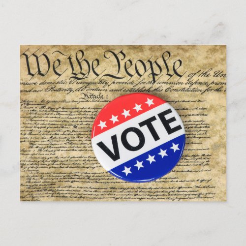 Election Day Vote Button on US Constitution Postcard