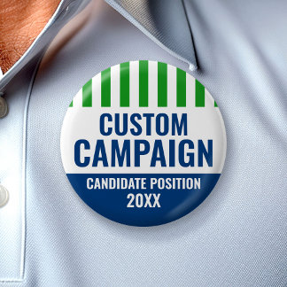 Election Design - Vintage Shield Green White Blue Button