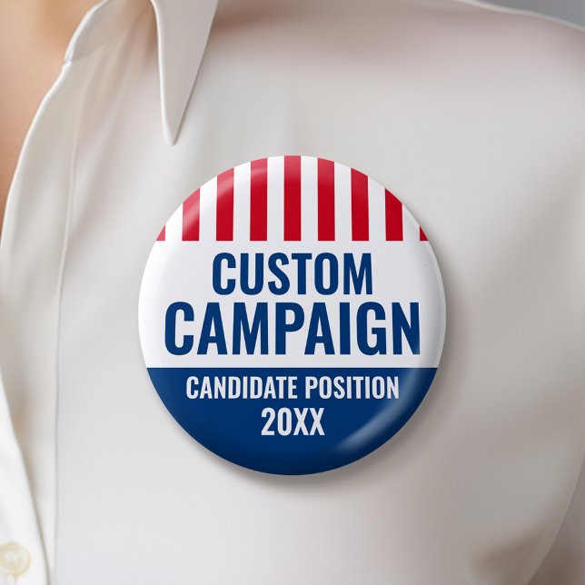 Election Design - Vintage Shield Red White Blue Button (Custom Campaign Buttons - Make Your Own Election Swag)