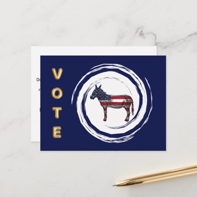 Election Gold Vote Patriotic Donkey Postcard (Front/Back In Situ)
