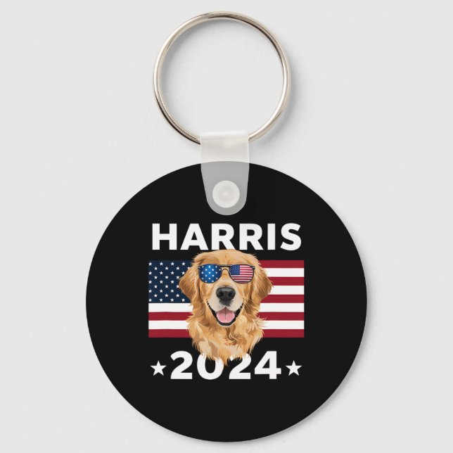 Election Kamala Harris 2024 Golden Retriever Dog U Keychain (Front)