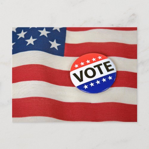 Election Vote Button on American Flag Postcard