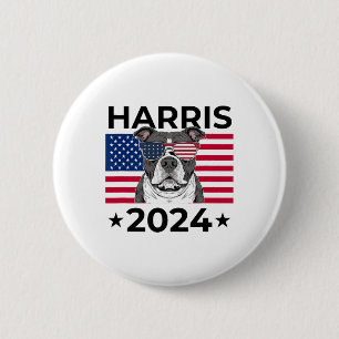 Election Vote Kamala Harris 2024 Pitbull Dog Usa F Button