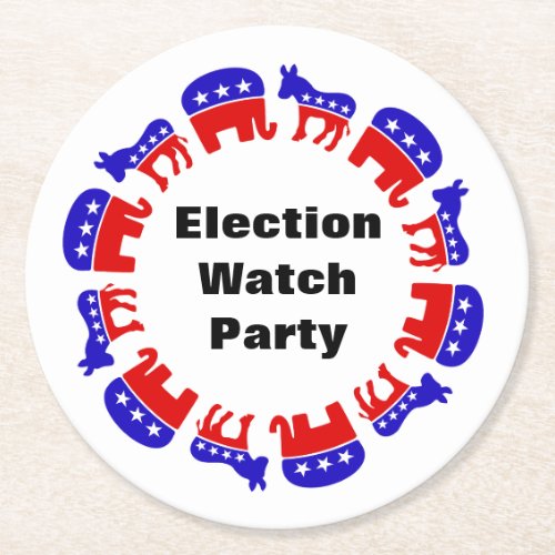 Election Watch Party Round Paper Coaster