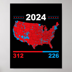 Electoral Map Trump 312 Red 2024 Election Results  Poster