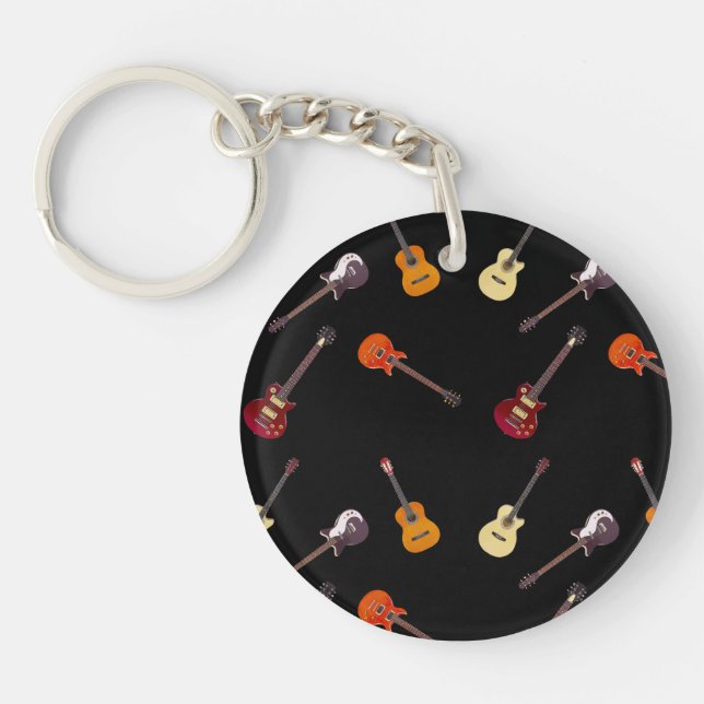 Electric & Acoustic Guitar Collage Keychain (Front)