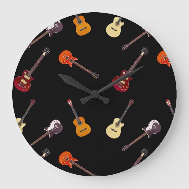 Electric & Acoustic Guitar Collage Large Clock (Front)