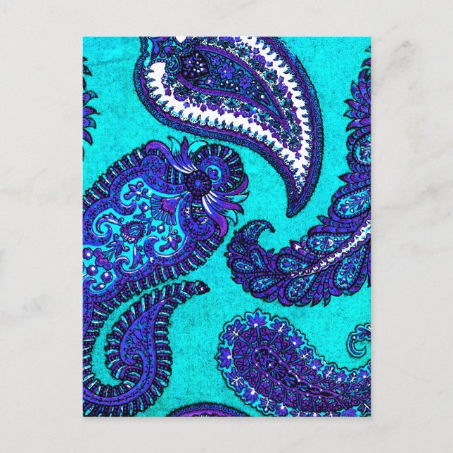 Electric Aqua Blue Indian Paisley Postcard (Front)