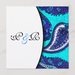 Electric Aqua Paisley Wedding Invitation