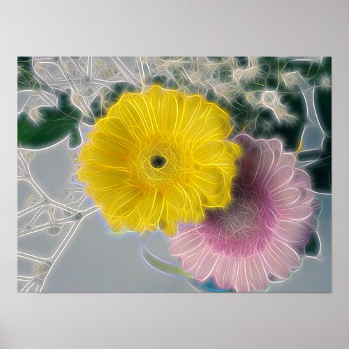 Electric Art Daisies bouquet Poster