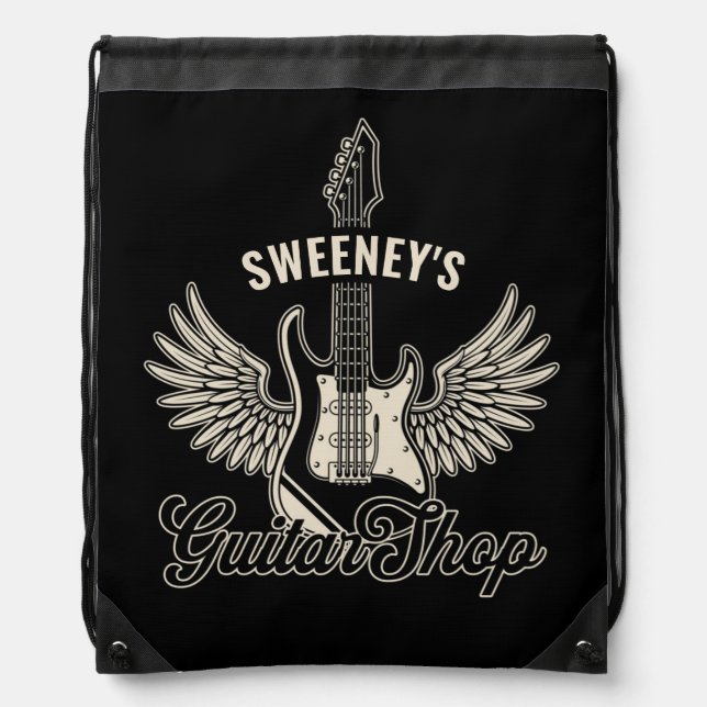Electric Axe Wings ADD NAME Guitarist Guitar Shop Drawstring Bag (Front)