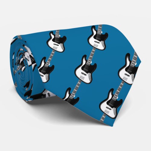 Electric Base Guitar Pattern in Black and White Neck Tie