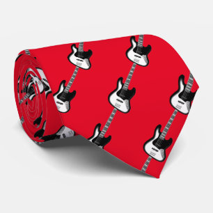 Electric Base Guitar Pattern in Black and White Neck Tie