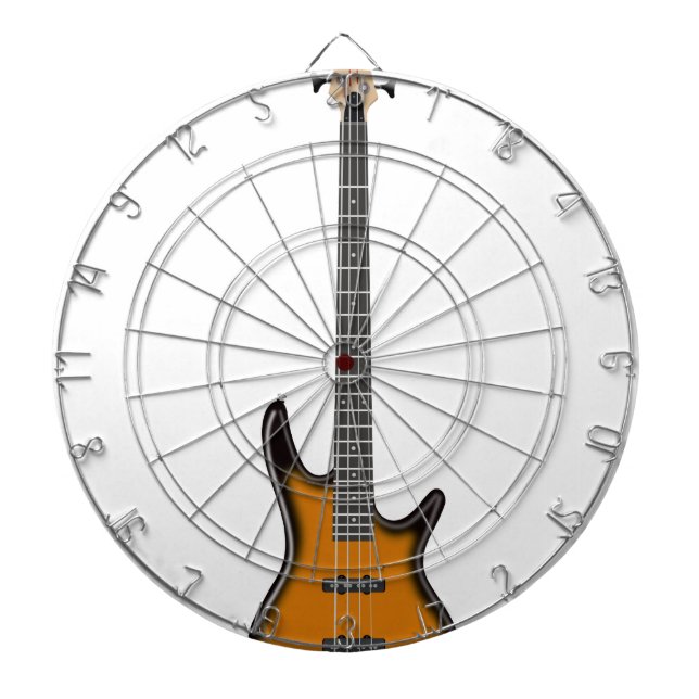 Electric Bass Guitar Dartboard With Darts (Front)