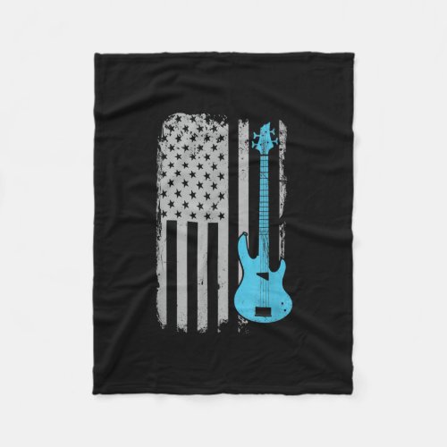 Electric Bass Guitar Player American Flag Musician Fleece Blanket