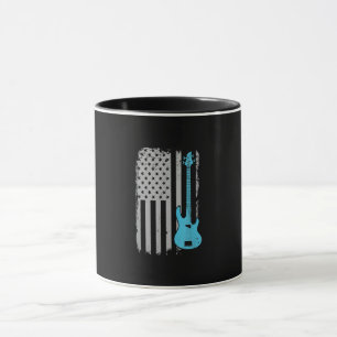 Electric Bass Guitar Player American Flag Musician Mug