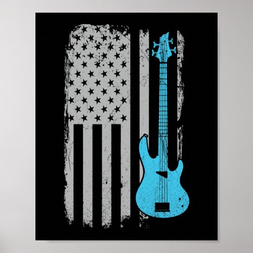 Electric Bass Guitar Player American Flag Musician Poster
