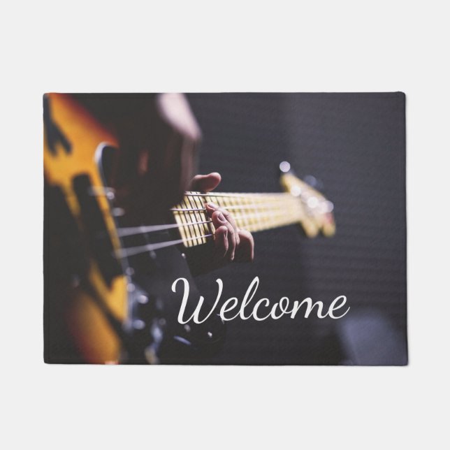 Electric Bass Guitar Player Doormat (Front)